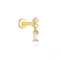 wholesale S925 Sterling Silver Geometric Tassel With Crystal Stud Flat Head Threaded Ear Cartilage Earring-Single gold #2