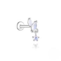 wholesale S925 Sterling Silver Zircon-inlaid Natural Moonstone Flat Threaded Ear Cartilage Stud, Korean Style Niche Premium Jewelry-Single platinum #3