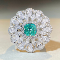 wholesale S925 Sterling Silver Cross-Border Hot-Selling Banquet Style Paraiba Green Floral Full Diamond Ring for Women, European and American Wholesale-Yellow Diamond-CBJZ291 7
