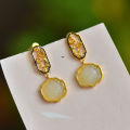 wholesale Black Gold Plated 925 Sterling Silver with Certificate, New Chinese Style National Wind Jade Earrings, Inlaid with Flower and Hetian Jade, Palace Style Ear Accessories-0-0