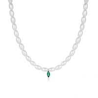 wholesale 925 Sterling Silver New Mini Rice Pearl Choker With Zircon Cross Pendant-Platinum #1 925 Silver