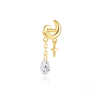 wholesale S925 Sterling Silver Geometric Octagram Stud Earrings With Chain Tassel And Crystal Accents-Single gold #9