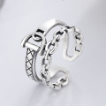 wholesale S925 Sterling Silver European-style Letter D Chain Link Plaid Hollow Double Layer Stackable Open Ring-0-0