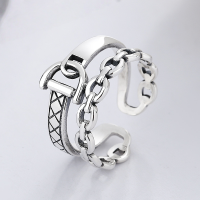 wholesale S925 Sterling Silver European-style Letter D Chain Link Plaid Hollow Double Layer Stackable Open Ring-YJ791/approx. 3.6g Adjustable opening