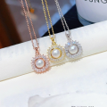 wholesale S925 Sterling Silver New Freshwater Pearl Full Diamond Flower Necklace for Women, Light Luxury Fashion, Niche Elegant and Exquisite Collarbone Chain-0-1