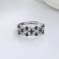 wholesale S925 Sterling Silver Korean Style Vintage Antique Black Zirconia Full Star Creative Sweet and Edgy Open Adjustable Ring for Women-0-1