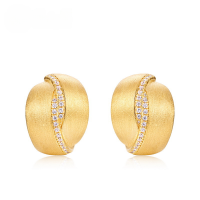 wholesale S925 Sterling Silver French Versatile High-End Matte Brushed Geometric Ear Studs for Women, Ins Socialite Style Elegant Earrings-10K gold + swimming paint  925 silver