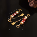 wholesale S925 sterling silver plated with 24K gold inlaid with dzi bead double-eared agate southern red water wave barrel bead DIY jewelry accessories-0-6
