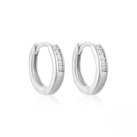 wholesale S925 Sterling Silver Double Row Zircon Inlaid Minimalist Fashion Ear Hoops,-Platinum #5 925 silver