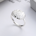 wholesale S925 Sterling Silver Korean-style Geometric Irregular Engraved Surface Trendy Sparkling Open Adjustable Ring-0-0