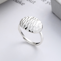 wholesale S925 Sterling Silver Korean-style Geometric Irregular Engraved Surface Trendy Sparkling Open Adjustable Ring-YFJ957/approx. 4.4g>Adjustable opening