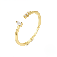 wholesale S925 Sterling Silver Floral Love Open Ring With Zircon And Opal, Korean Style Luxury Ins Small Trendy Index Finger Ring-Gold#4 Opening adjustable