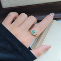 wholesale S925 Sterling Silver Inlaid Natural Moss Agate DunLi New Light Luxury Ring for Women-0-1