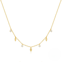 wholesale S925 Sterling Silver Stackable Four-prong Zircon Leaf Creative Personality Collarbone Necklace, Amazon Bestseller-Gold 925 silver