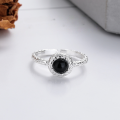 wholesale S925 Sterling Silver Korean Fashion Trend Black Onyx Thin Open Adjustable Ring with Stylish Design-0-2