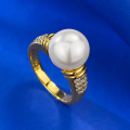 wholesale S925 Silver European and American Minimalist Geometric Ring with 10mm Shell Pearl, Cold Style Band-0-3