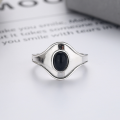 wholesale S925 Sterling Silver Retro INS Minimalist Style Black Onyx Statement Ring for Women-0-2