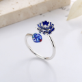 wholesale S925 Sterling Silver National Style Resin Enamel Blooming Lotus Bud Creative Design Elegant Adjustable Ring-0-1
