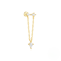 wholesale S925 Sterling Silver Geometric Kite Zircon Chain Tassel Flat Threaded Ear Cartilage Stud-Single gold #15