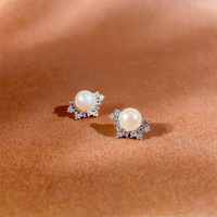wholesale S925 Sterling Silver Fresh and Sweet Freshwater Pearl Drop Zircon Earrings for Women, Elegant and Minimalist High-End Earrings-Sunflower Pearl Earrings/Approx. 2.1g ED022131