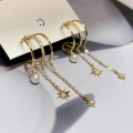 wholesale S925 sterling silver three-layer tassel star earrings, gentle and fairy-like, with a personalized design for women-0-0