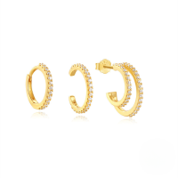 wholesale S925 Sterling Silver Geometric Single Row Zircon Accent Teardrop Earring Set, Amazon Bestseller-3-piece set, gold#3&gt;925 silver