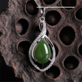 wholesale 925 Sterling Silver Hollow Ring Zircon Inlaid Green Jade Pendant with Appraisal Certificate, Wholesale-0-5