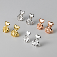 wholesale Metal material s925 silver flower heart earring auxiliary anti-fall anti-droop ear stopper TV heart-shaped support earrings T0009-Platinum 925 Tremella fuciformis plug 8MM