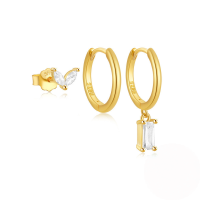 wholesale S925 Sterling Silver Classic Irregular Hoop Earrings With Zircon, Women's Daily Wear Set-3-piece set - Gold#2 925 silver