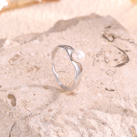 wholesale 925 Silver Ins Freshwater Pearl Ring for Women Wave Minimalist Design High-End Sense Simple Index Finger Ring Band-Minimalist personality pearl ring [JZ015917] &gt; Adjustable opening