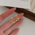wholesale S925 Sterling Silver Swarovski Pearl Bow Ear Studs Women's Korean Spring and Summer New Arrival Versatile Light Luxury High-end Earrings-0-3