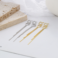 wholesale S925 Sterling Silver Korean-style Trendy Double Hoop Circle Inlaid Diamond Fringe Long Drop Earrings, Small Luxury Style Earrings-123R/gold color about 2.3 grams/pair 925 silver