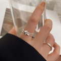 wholesale S925 Sterling Silver Cross Knot Ring for Women, Xiaohongshu Viral Minimalist Versatile Ins Style Open Adjustable Ring-0-0