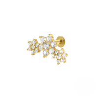 wholesale S925 Sterling Silver Three-flower Opal Threaded Flat Head Ear Stud With Zircon Accents-Single gold-style 2