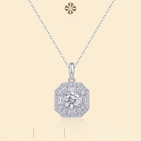 wholesale S925 Silver Fashion Square Pendant Necklace, Light Luxury High-End Cross-Border Best-Selling Moissanite Necklace for Women, Does Not Fade-Moissanite 1 carat