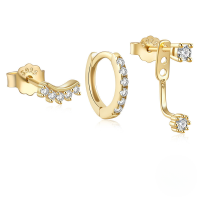 wholesale Sterling Silver New 25-piece Ultra Sparkling Zircon-studded Hoop Earring Set, Hot In Europe And America, Trendy Ins Minimalist Style-3-piece set - gold 925 silver