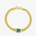 wholesale Metal, New 1ct Zambian Color Lab-Grown Emerald 5*7 Cuban Vintage Bracelet 15-17cm-0-0