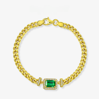 wholesale Metal, New 1ct Zambian Color Lab-Grown Emerald 5*7 Cuban Vintage Bracelet 15-17cm-Zambian cultured emerald 18k gold plated [B-2053] &gt; chain length 15cm