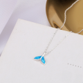 wholesale S925 Sterling Silver Blue Enamel Handmade Drip Glaze Mermaid Tail Creative and Cute Fish Tail Necklace Personalized Design-0-2