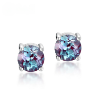 wholesale S925 Silver Korean Fashion Cultivated Alexandrite Earrings Women's Simple Four-Prong Stud Earrings Versatile Elegant Wholesale-Cultured Alexandrite &gt; 925 Silver