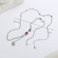wholesale S925 Sterling Silver Ethnic Style Southern Red Agate Inlaid Ruyi Tassel Pendant Creative Fashion Collarbone Necklace-0-3