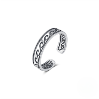 wholesale S925 Sterling Silver Vintage Aged Planet Ring, Oxidized Silver Craft Unisex Commute Open Adjustable Ring-Thai Silver#2 Adjustable opening