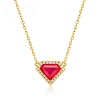 wholesale 925 silver plated with 10K gold, Japanese retro style red corundum shield women's geometric classic necklace for wholesale-Red Corundum 925 Silver