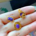 wholesale S925 Sterling Silver Gold-Plated Inlaid Natural Charoite Beads DIY Bracelet Necklace Pendant Spacer Bead Accessories-0-3