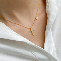 wholesale S925 Sterling Silver Fashionable and Unique Full Diamond Cross Necklace with Design Sense and Elegance for Women Y01316-Gold S925 silver
