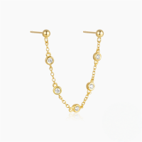 wholesale 925 Sterling Silver With Rhinestones, Star Chain Tassel Ear Clip, Ins。-Single gold #3&gt;925 silver