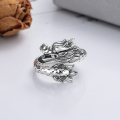 wholesale S925 Sterling Silver Year of the Dragon Vintage Heavy Craft 3D Dragon Totem National Tide Style Adjustable Ring-0-2