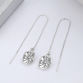 wholesale S925 Sterling Silver Retro Vintage Ethnic Style Lotus Leaf Long Drop Tassel Earrings, Versatile and Elegant for Ladies-0-1
