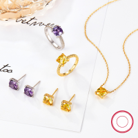 wholesale 925 Sterling Silver with Diamond Accents and Colored Zirconia Necklace, Light Luxury High-End Ring Square Style Earrings O-Link Jewelry-Silver Purple-Zircon Earrings 925 Silver