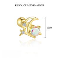 wholesale S925 Sterling Silver Cross-border Zircon Star Moon Flower Geometric Ear Bone Stud-E4876-Gold/Single 925 Silver